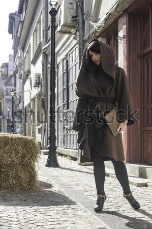 Kız kahverengi yün ceket sokak kadın Stok fotoğraf © deyangeorgiev