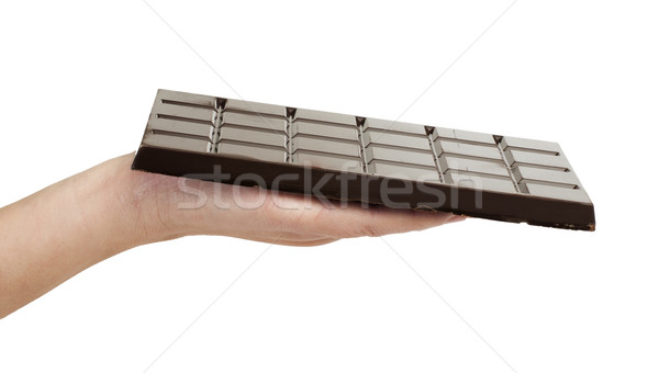 Kéz tart csokoládé szelet fehér izolált stressz Stock fotó © deyangeorgiev