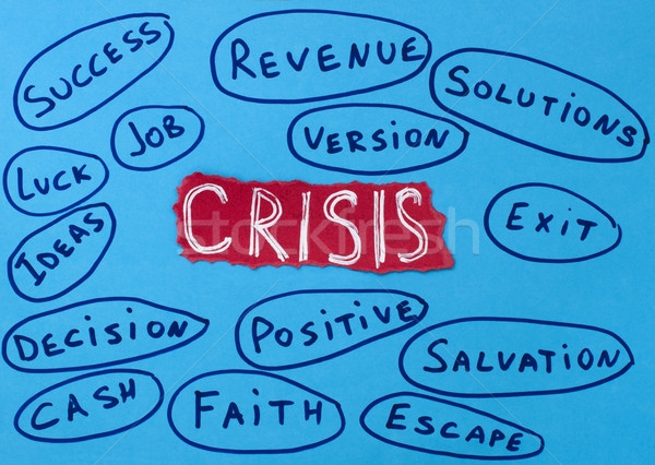 Crisis concept white text on red background.Job and solutions Stock photo © deyangeorgiev