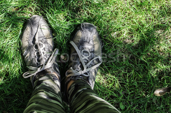 Foto stock: Verde · pradera · día · luz · mujer · hierba