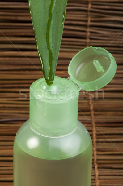 Vert cosmétiques bouteille feuille feuille verte chute Photo stock © deyangeorgiev