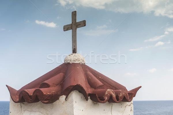 Stok fotoğraf: Kilise · Yunanistan · deniz · bulutlu · gökyüzü · doğa