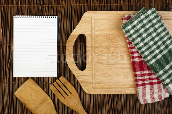 Notebook scrivere ricette cucchiaio forcella cucina Foto d'archivio © deyangeorgiev