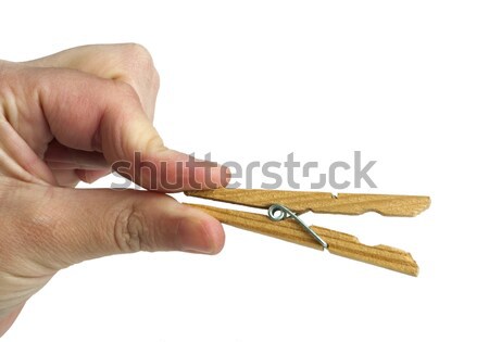 Ruházat természetes fából készült szeg kéz tart Stock fotó © deyangeorgiev