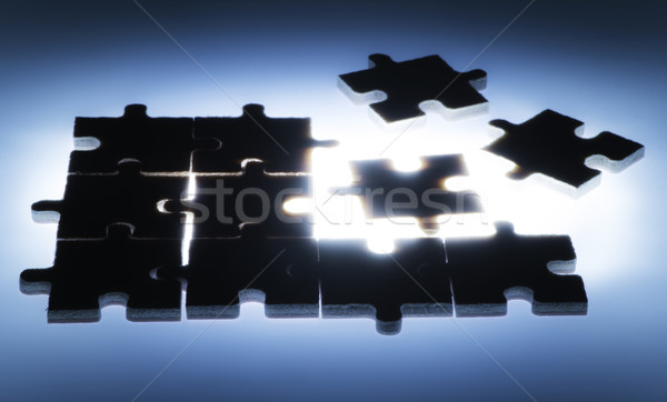 Legno puzzle retroilluminazione blu colore Foto d'archivio © deyangeorgiev