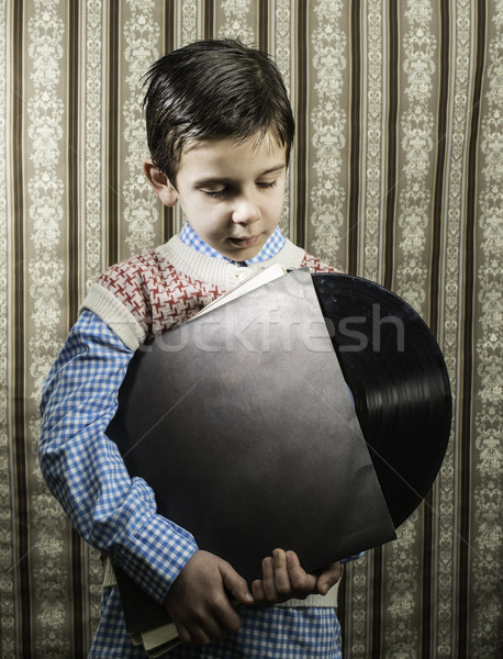 Criança manter lp música menina projeto Foto stock © deyangeorgiev