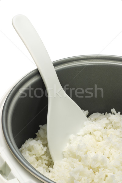 Főtt fehér rizs edény műanyag kanál Stock fotó © dezign56