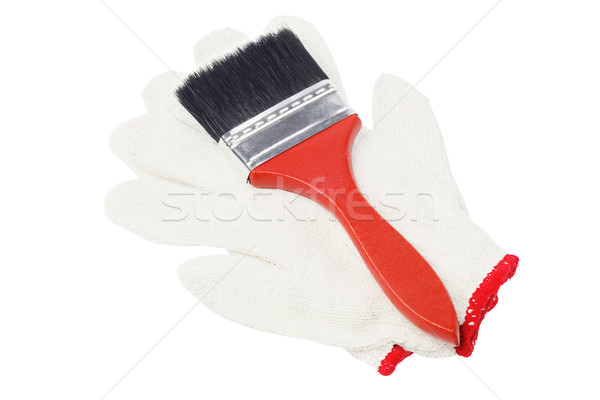 Stock photo: Paint Brush And Cotton Gloves