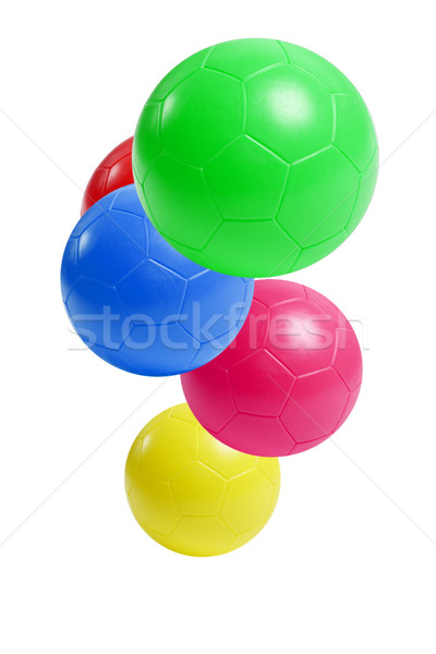 Színes műanyag futball golyók felfüggesztett levegő Stock fotó © dezign56