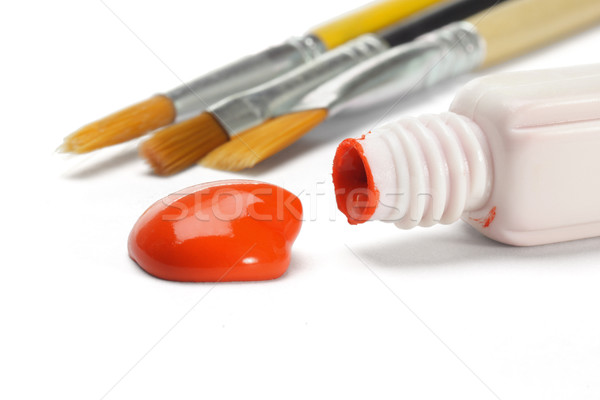 Red water color paint and brushes Stock photo © dezign56