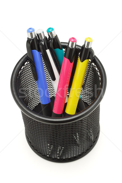 Colorful ball point pens in black container Stock photo © dezign56