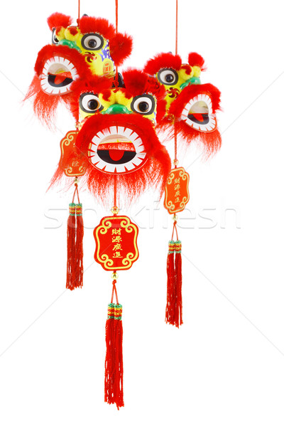 Chiński nowy rok lew głowie ozdoby trzy wiszący Zdjęcia stock © dezign56