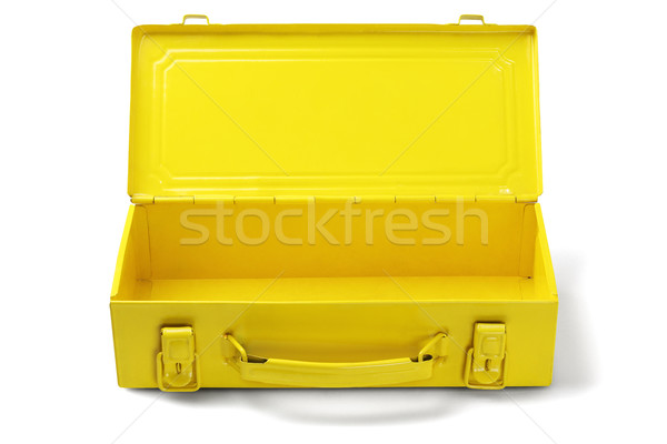 Foto stock: Abierto · caja · de · herramientas · vacío · amarillo · blanco · construcción