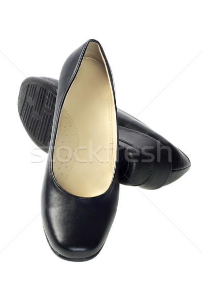 Zwarte leder schoenen witte kantoor mode Stockfoto © dezign56