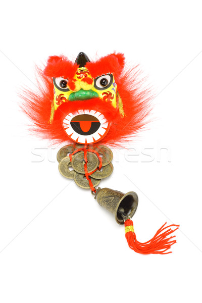 Chiński nowy rok ozdoby lew głowie złote monety dzwon Zdjęcia stock © dezign56