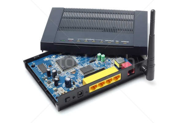 Bezprzewodowej modem wewnętrzny składniki sieci komunikacji Zdjęcia stock © dezign56