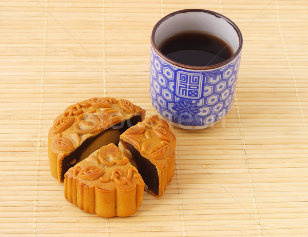 Chinese mooncake and tea cup Stock photo © dezign56