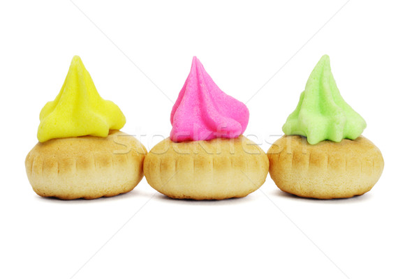 Színes cukormáz sütik három fehér desszert Stock fotó © dezign56