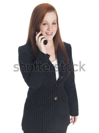 Kobieta interesu uśmiechnięty rozmowa telefoniczna odizolowany komórka Zdjęcia stock © dgilder