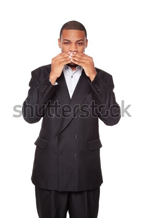 Speak No Evil - African American businessman isolated on white Stock photo © dgilder
