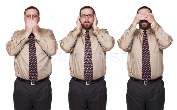 Businessman on white background in See No Evil poses Stock photo © dgilder