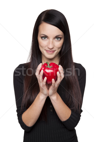 Produce - vegetable woman with red bell pepper Stock photo © dgilder