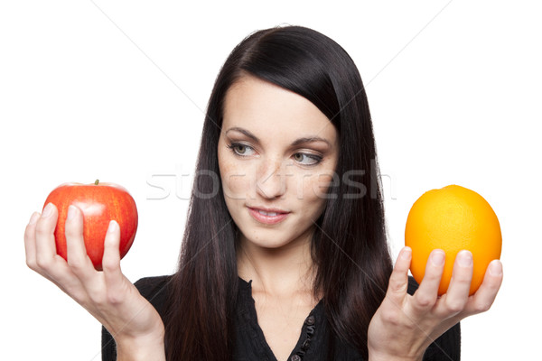 Produire pommes oranges femme isolé [[stock_photo]] © dgilder