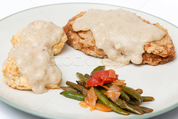 Stock photo: Chicken Fried Seitan with Gravy, Biscuits, and Green Beans