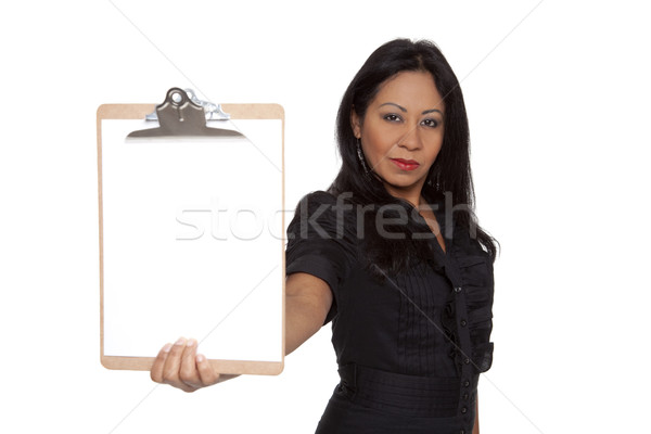 Businesswoman - Latina presenting clipboard Stock photo © dgilder