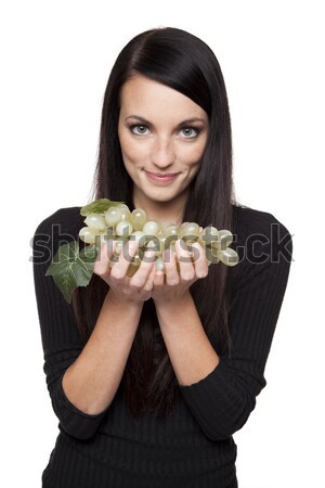 Producir frutas mujer uvas verdes aislado Foto stock © dgilder