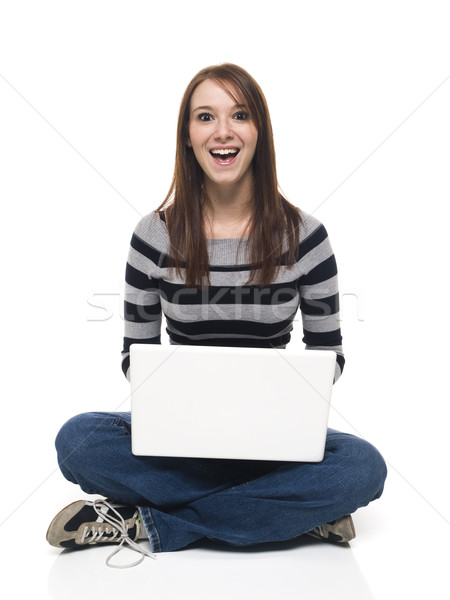 Casual mulher laptop surpresa Foto stock © dgilder