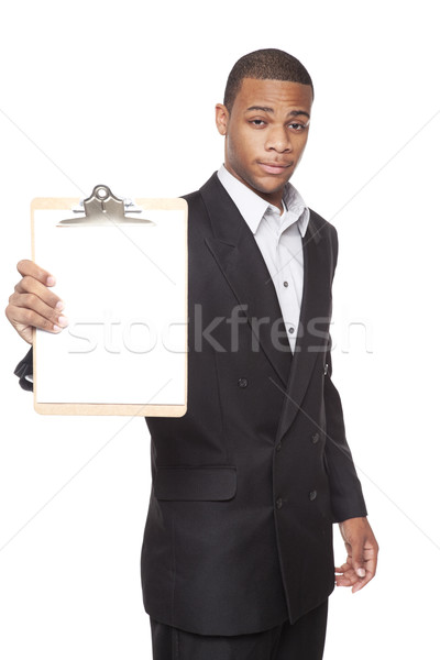 Africano americano empresário isolado branco clipboard Foto stock © dgilder