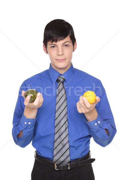 Mann Kalk Zitrone isoliert Stock foto © dgilder
