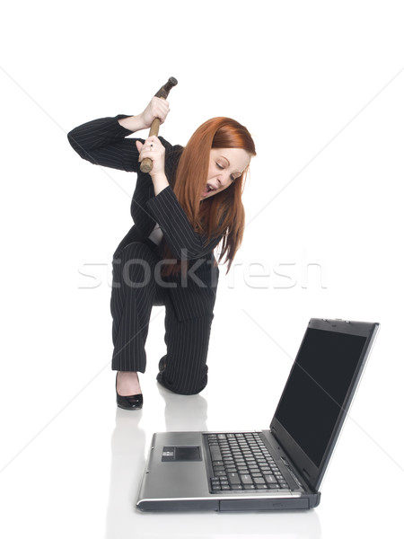 Kobieta interesu laptop odizolowany młotek Zdjęcia stock © dgilder