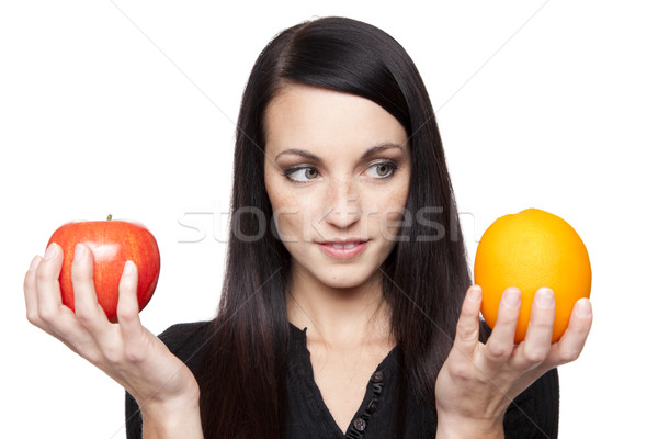 Stok fotoğraf: üretmek · elma · portakal · kadın · yalıtılmış