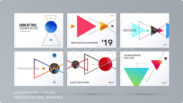 Triangular design presentation template with colourful triangles shadows. Abstract vector set of mod Stock photo © Diamond-Graphics