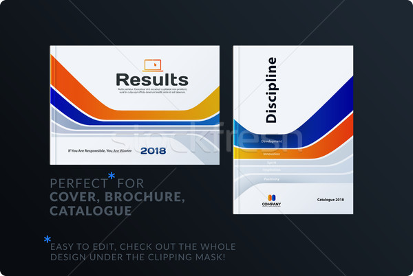 Stock photo: Template. Creative blue orange abstract minimal design of brochure set, annual report, horizontal co