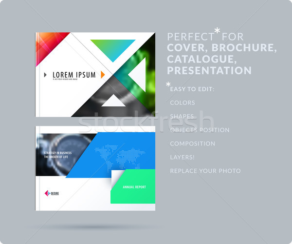 Stock photo: Triangular design presentation template with colourful triangles and diagonals. Abstract vector set 