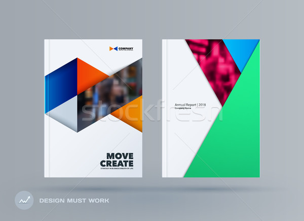 Brochure design triangles template. Colourful modern abstract set, annual report with triangles for  Stock photo © Diamond-Graphics