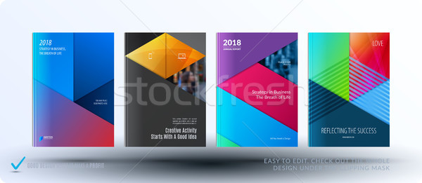 Stock photo: Material design template. Creative colourful abstract brochure set, annual report, horizontal cover