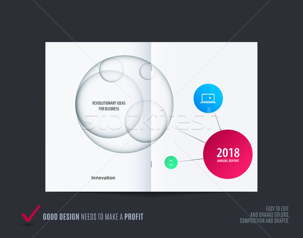Design of abstract double-page brochure with colourful circles, quares, triangles for branding. Busi Stock photo © Diamond-Graphics