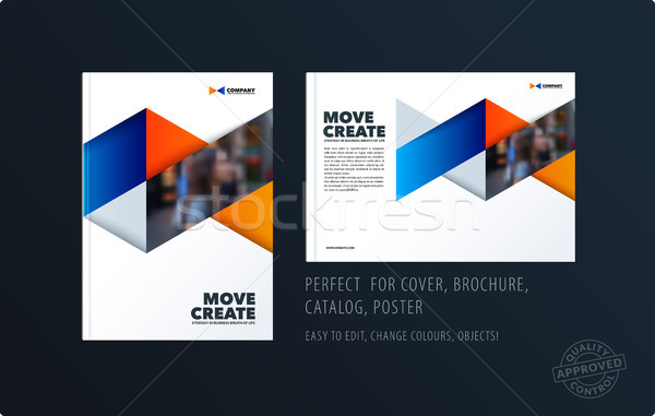 Brochure blue orange design triangles template. Colourful modern abstract set, annual report with tr Stock photo © Diamond-Graphics
