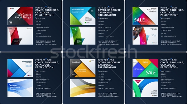 Material design of brochure set, abstract annual report, horizontal cover layout, flyer in A4 with v Stock photo © Diamond-Graphics