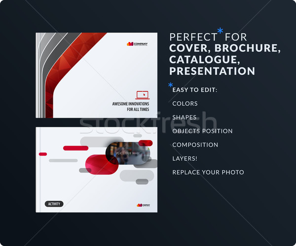 Presentation. Abstract red vector set of modern horizontal templates with colourful smooth shapes Stock photo © Diamond-Graphics