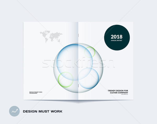 Design of abstract double-page brochure with colourful circles, quares, triangles for branding. Busi Stock photo © Diamond-Graphics