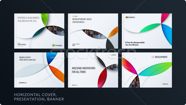 Material design presentation template with colourful circles intersections. Abstract vector set of m Stock photo © Diamond-Graphics