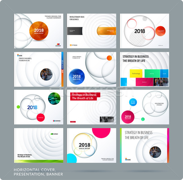 Material design presentation template with colourful circles intersections. Abstract vector set of m Stock photo © Diamond-Graphics