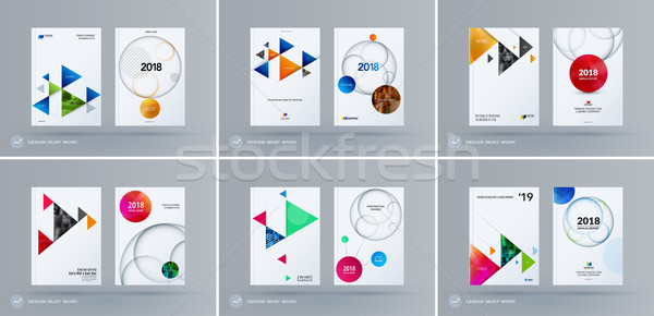 Brochure design triangular template. Colourful modern abstract set, annual report with triangles for Stock photo © Diamond-Graphics