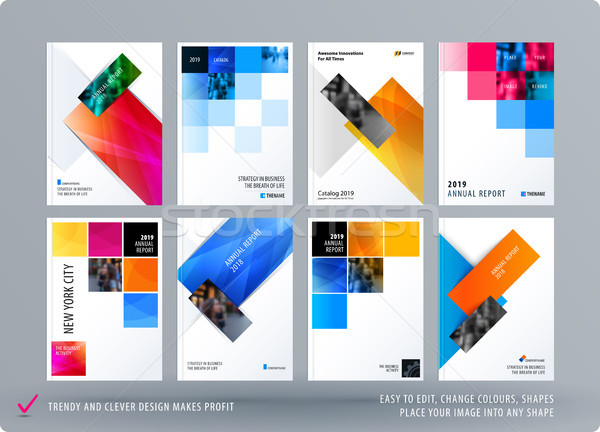 Brochure design rectangular template. Colourful modern abstract set, annual report with shapes for b Stock photo © Diamond-Graphics