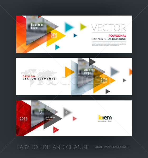 Vector set of modern horizontal website banners with flying tria Stock photo © Diamond-Graphics